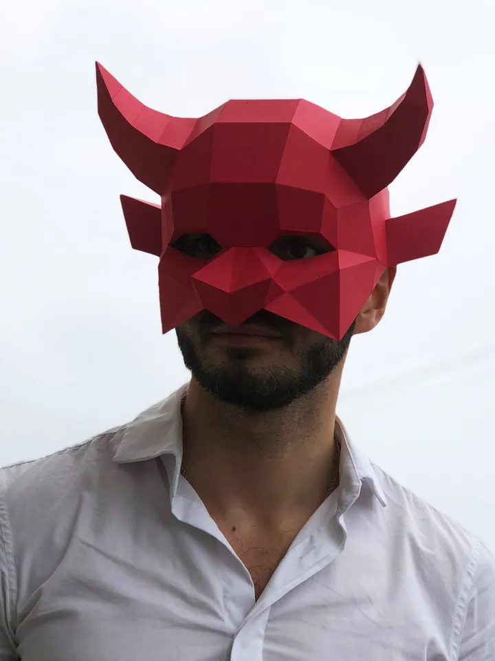 Devil Mask Papercraft, Digital Template, PDF Download, Gurko, 3D Low Poly Animal Mask, DIY Origami, Pepakura, Paper Mask, DIY Costume