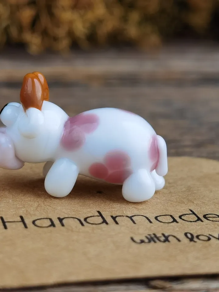 GLASS FIGURINES Cow figurine Glass cow Miniature cow tiny cow Tiny glass animals Farm animals Strawberry Dollhouse miniature Blown