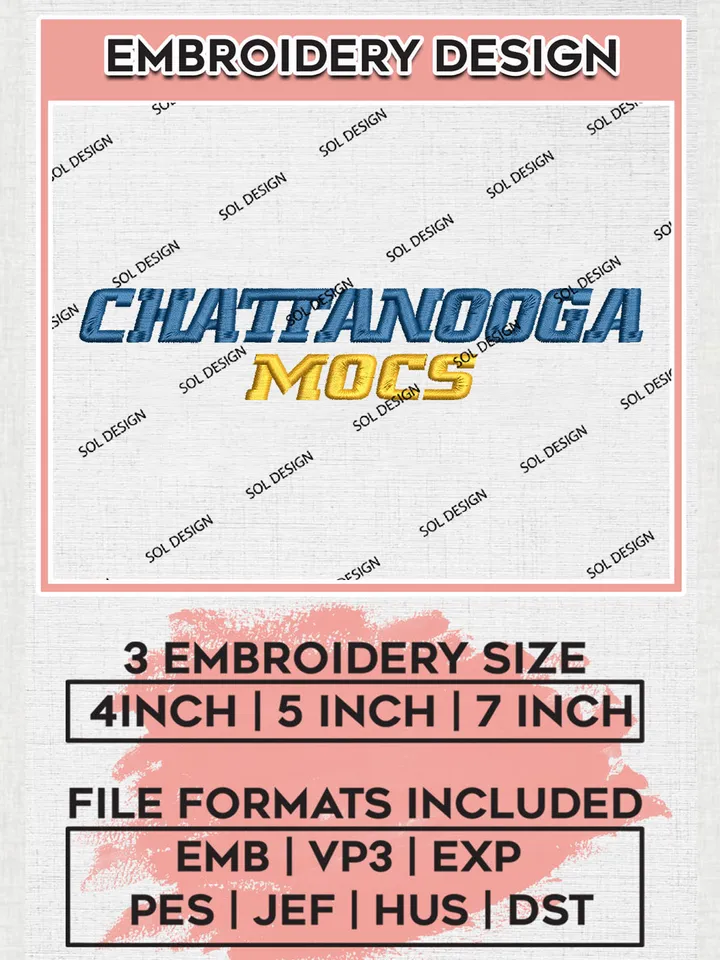 NCAA Chattanooga Mocs Team Wordmark Logo Embroidery Design Files, NCAA Chattanooga Mocs Machine Embroidery, NCAA Teams, 3 sizes, NCAA Machine embroidery designs, Digital Download