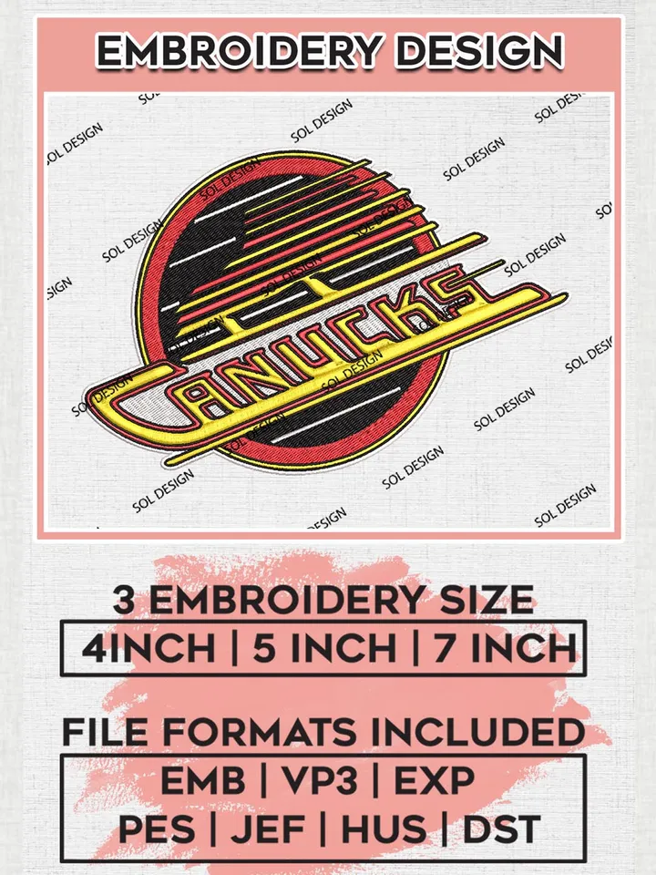 NHL Vancouver Canucks Logo Embroidery Designs, NHL Vancouver Canucks Team Logo Embroidery, Hockey Team Logo Emb Files, 3 sizes, Machine embroidery Files, Digital Download