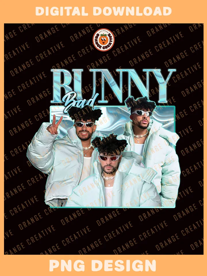 Retro Bad Bunny White Coat Bootleg T-shirt PNG, 90s Bootleg Template, Graphic Bad Bunny PNG Files, Custom Bootleg Music Tee, Digital Download