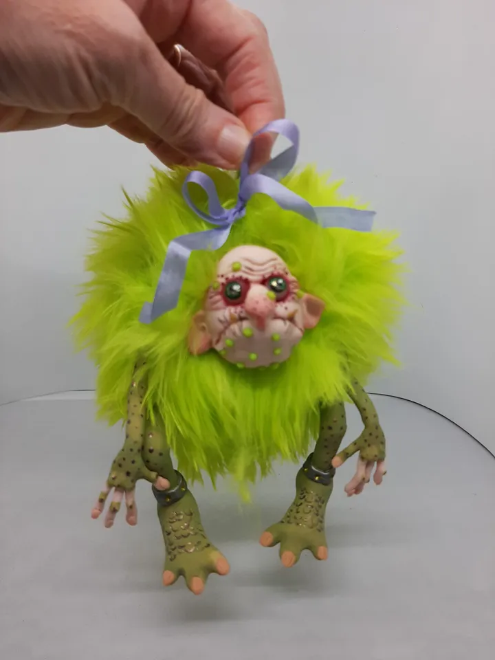 Green Troll handmade collectible decorating sculpture doll hallowee