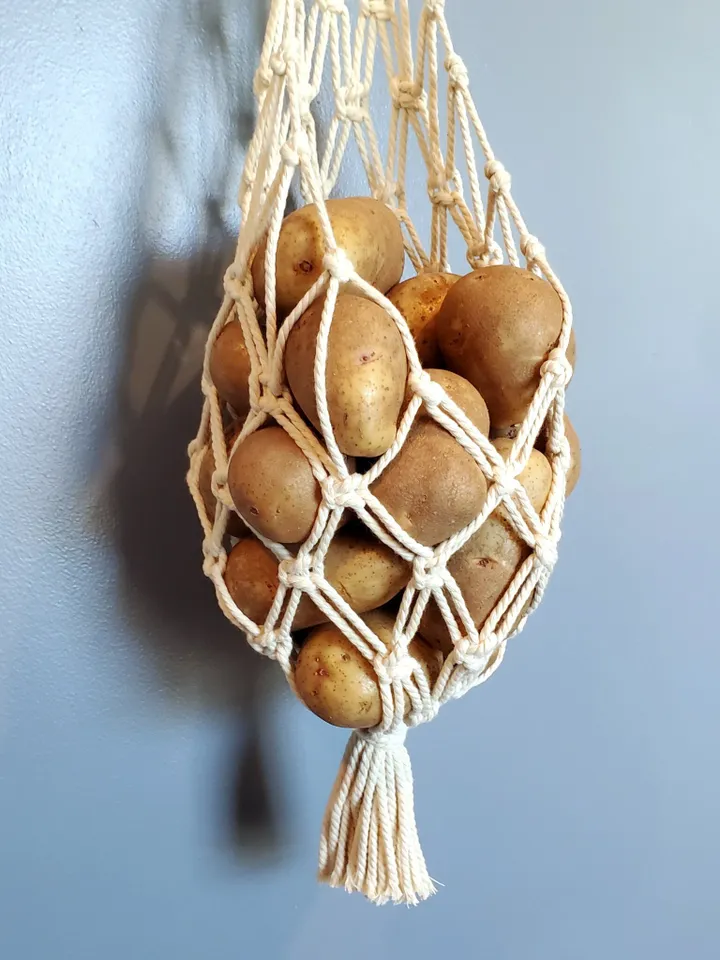Macrame Potato Net Macrame Produce Bag for Boho Kitchen Decor Kitchen Storage Organization Macrame Fruit Hammock Unique Boho Gift Under 50