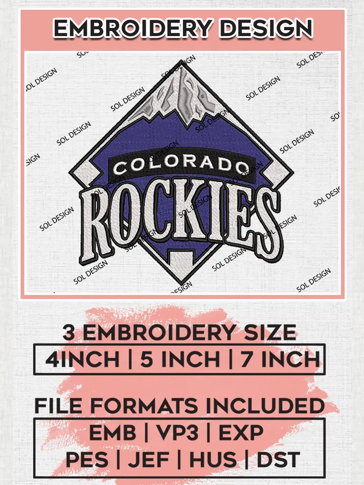 MLB Colorado Rockies Logo Embroidery design Files, MLB Colorado Rockies Team Embroidery, MLB Teams, 3 sizes, MLB Machine embroidery designs, Digital Download
