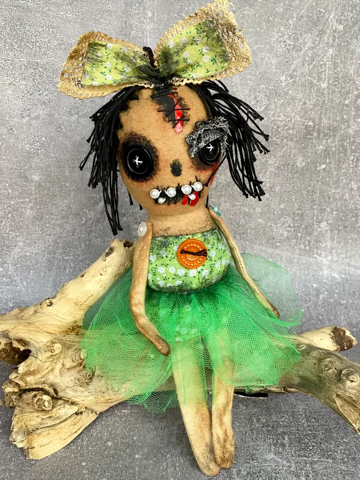 Creepy doll . Halloween home decor. Shelf decor.