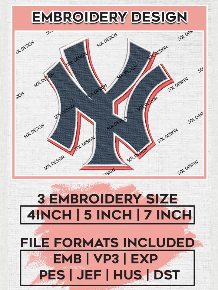 MLB New York Yankees Logo Embroidery Design Files, MLB New York Yankees Team Embroidery, MLB Teams, 3 sizes, MLB Machine embroidery designs, Digital Download