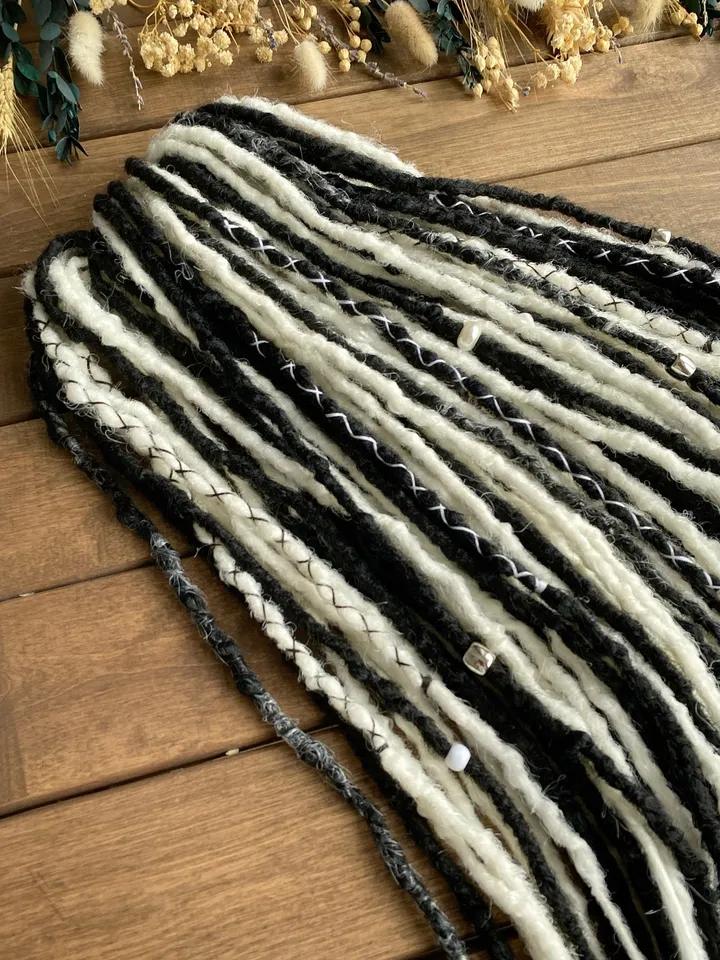 Gothic Black and White synthetic crochet De dreadlocks, Ready to ship