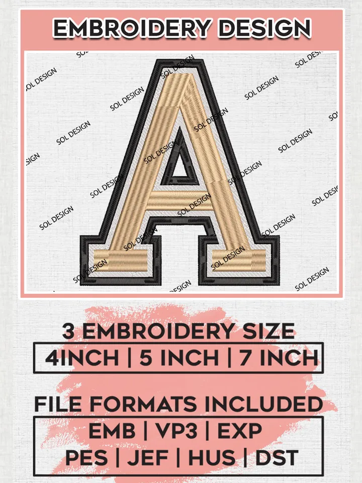 NCAA Army Black Knights Team Letter Logo Embroidery Design Files, NCAA Army Black Knights Machine Embroidery, NCAA Teams, 3 sizes, NCAA Machine embroidery designs, Digital Download