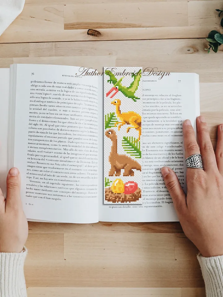 Dinosaur bookmark cross stitch pattern PDF download Baby dinosaur cross stitch chart, Bookmark pattern digital PDF, Dinosaur gifts #B276