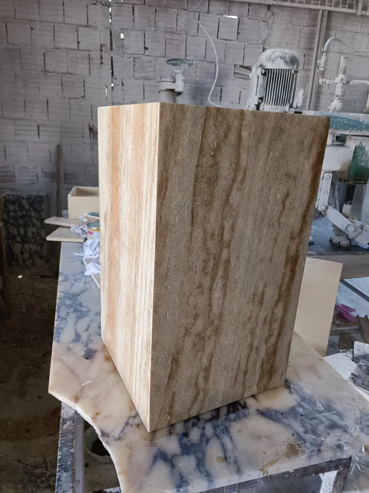 Travertine cube table, nightstand real travertine marble handmade and free shipping end table,side table 23.6" height