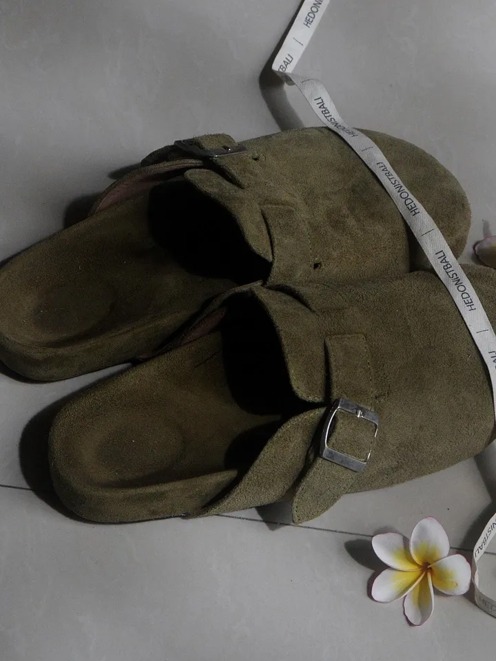Genuine suede leather women’s comfy everyday clog shoes khaki green