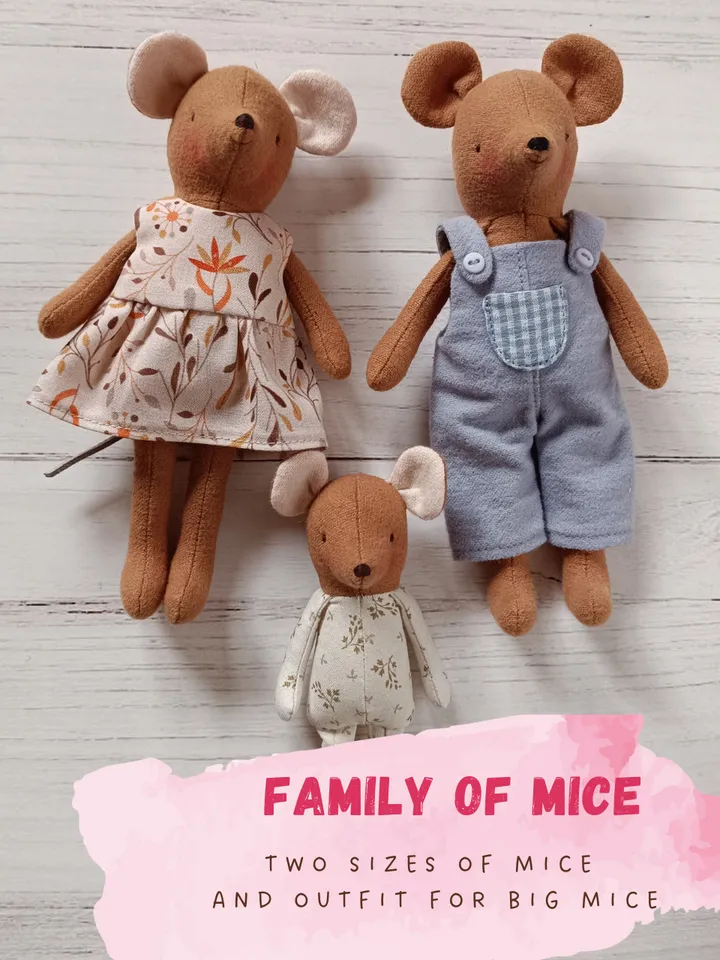 Mouse Sewing Pattern & Tutorial - DIY Family of Mice, Soft Mini Toys, Clothes Pattern For Mouse, 6.5 Inches Mouse, Mini Mouse, Baby Mouse
