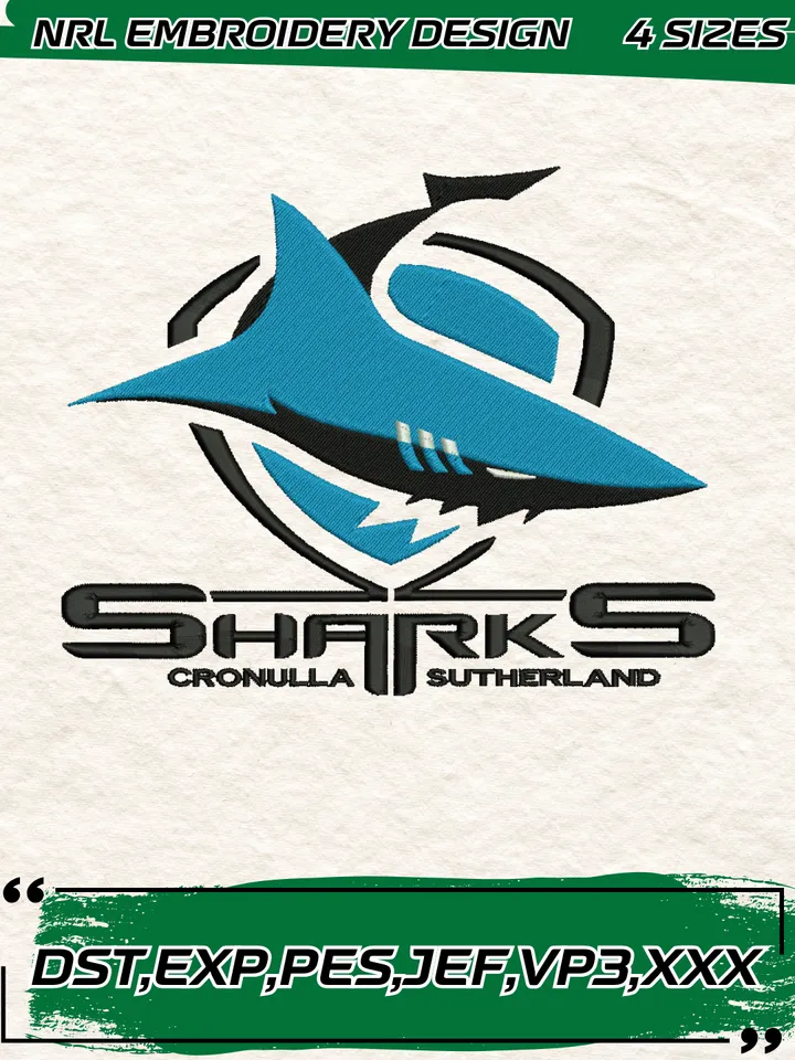 Cronulla Sharks Logos Embroidery Design,NRL Machine Embroidery Digitized Pes File,4 Sizes, Instant Download