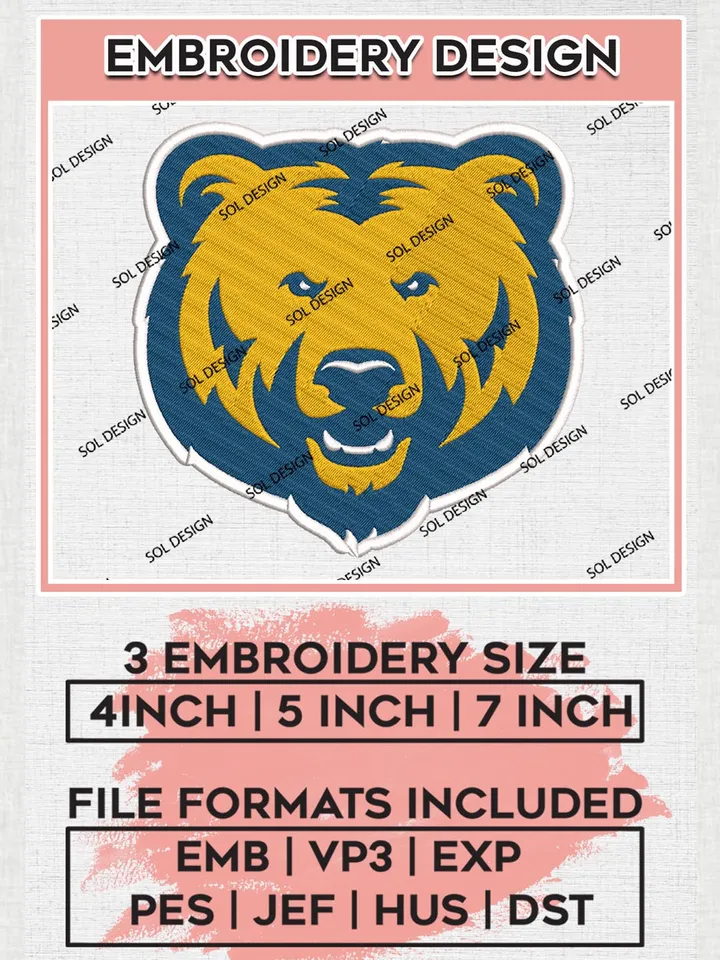Northern Colorado Bears Head Mascot Logo Machine Embroidery Design, NCAA Northern Colorado Bears Embroidery Design Design files, NCAA Embroidery Designs, NCAA Machine Embroidery Designs, Digital Download