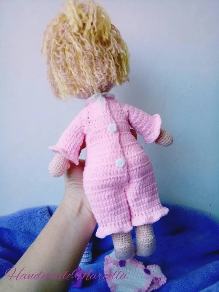 Handmade Crochet Baby Doll โ 37 cm Dress-Up Doll with Bottle & Pacifier โ Montessori-Inspired Soft Toy โ Gift for Girls