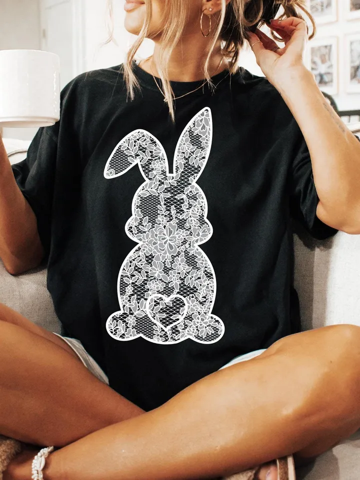 Lace Bunny Easter Png, Easter Png, Floral Bunny Png, Floral Chinoiserie Png, Bunny png, Girly easter png, Spring png, Lace Bunny Png