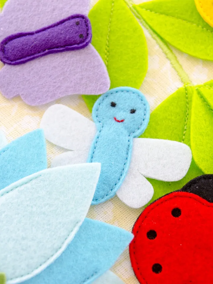 Quiet book page, Flowers and insects, PDF sewing pattern, SVG files