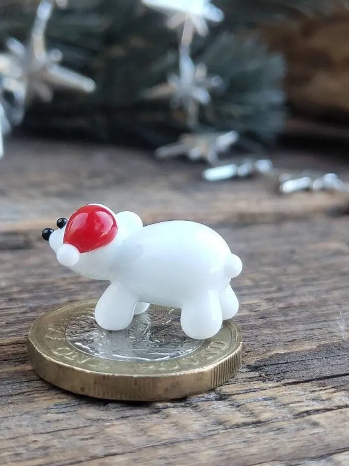 Glass figurines Polar Bear figurine Glass bear Miniature bear Tiny glass animals Blown glass art Terrarium figurines Dollhouse figurines