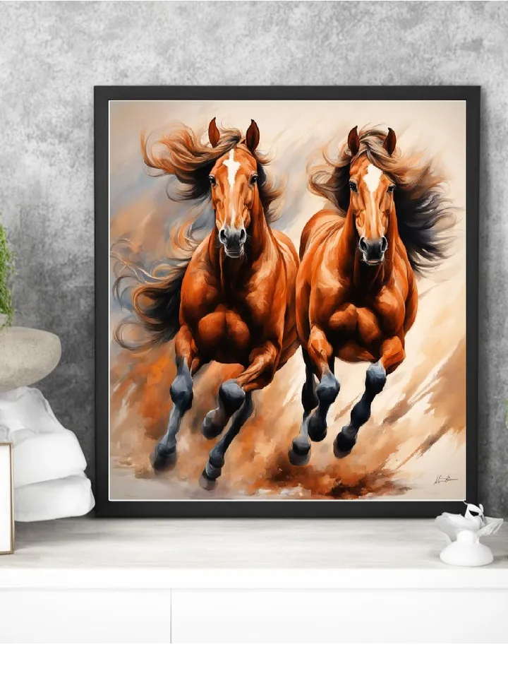 Dynamic Horse Digital Painting Poster, Digital Art "Horses", Wall Decor, Interior Painting, Artwork