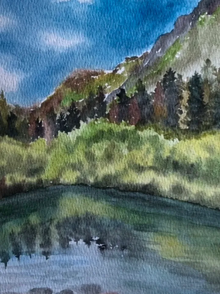Lake in the mountains original watercolour painting hand painted modern painting wall art original artwork 8x11 inch