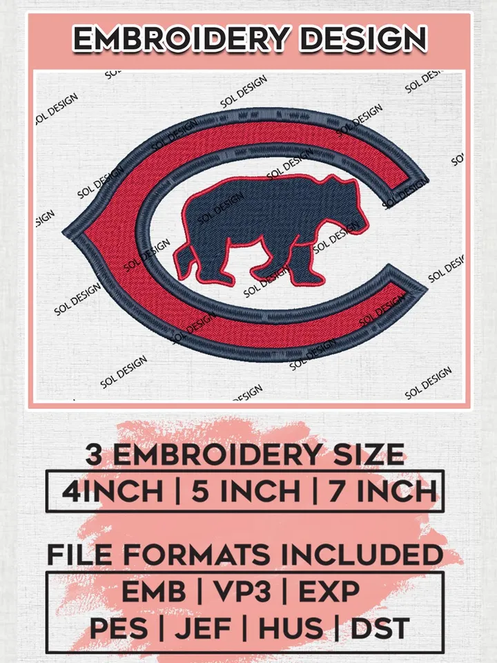 Chicago Cubs Logo Embroidery Designs, MLB Chicago Cubs Embroidery Design, MLB Embroidery Design Files, MLB Logo, 3 sizes, Machine embroidery Files, Digital Download