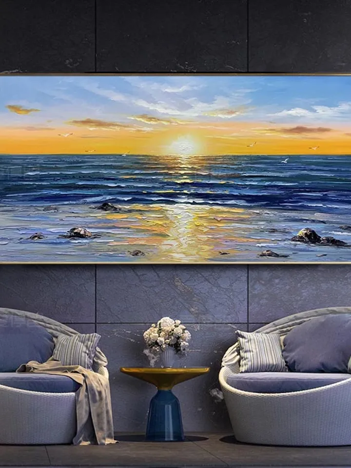 Seascape oil painting, Sunrise painting, Sea painting, Extra large oil painting, Sky oil painting, Canvas art, Art decoration, Bedroom art