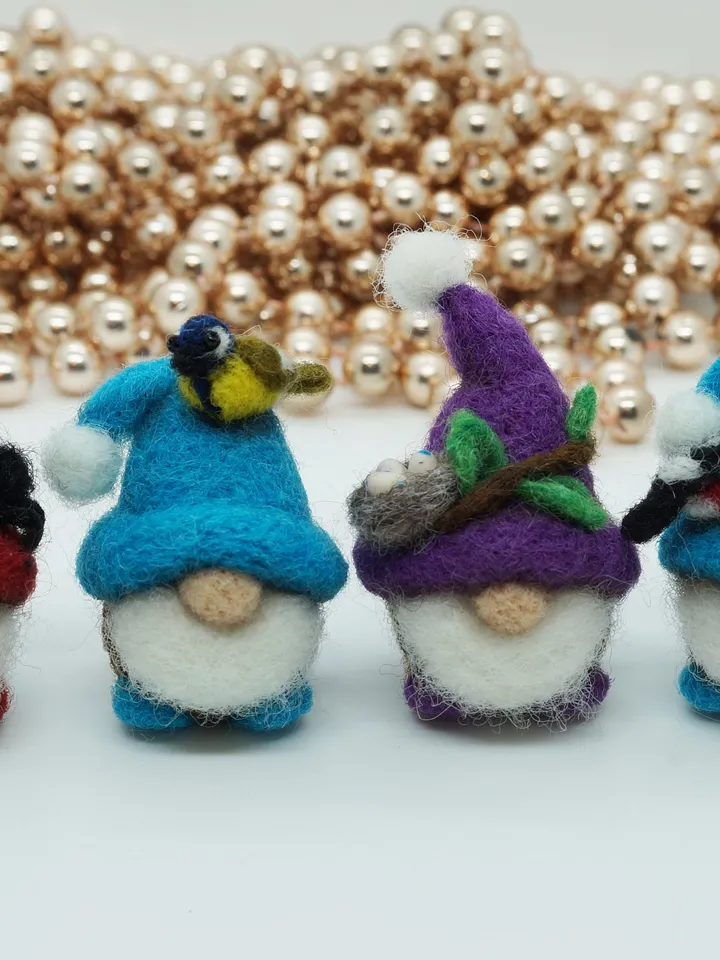 Miniature needle felted gnome, spring gnome, blue tit, made to order