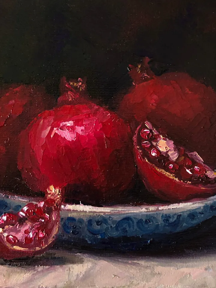 Fruits Painting Kitchen Still Life Original Oil Painting Pomegranate Art