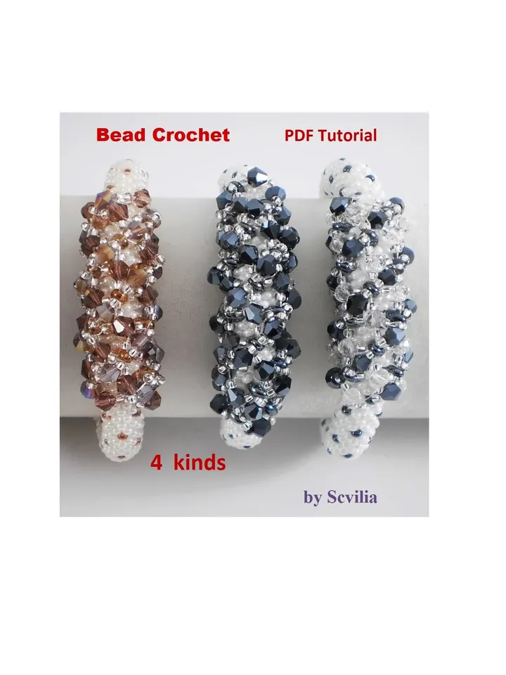 Bead crochet rope pattern for beading «Secret» necklace and bracelet 4 kinds, Tutorial, DIY, beading, Instant Download, PDF fail