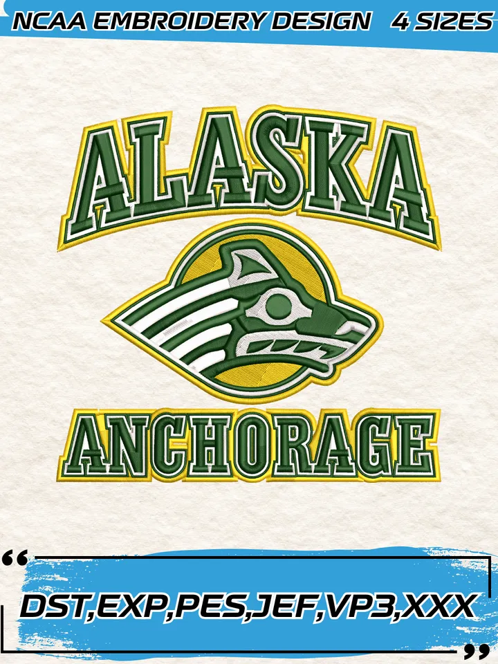 Alaska Anchorage Seawolves Embroidery Designs,NCAA Logo Embroidery Design,Machine Embroidery Design File,4 Sizes, Digital Download