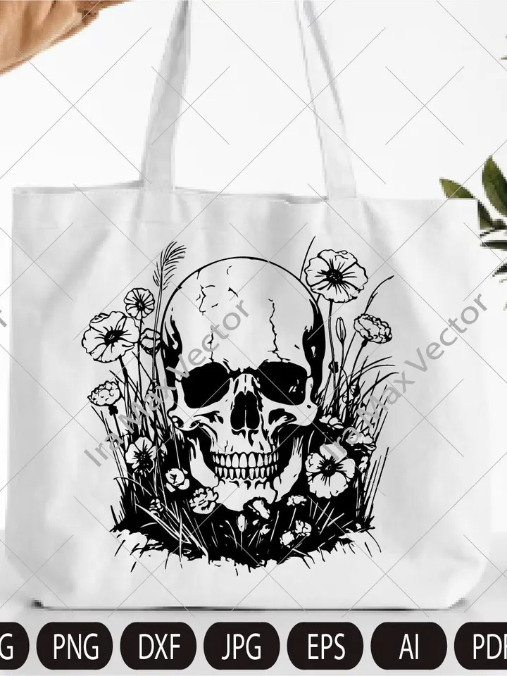 Skull svg file, Skull in the grass svg, Skull cut file,  Skull in the field , Day of death , skull png , halloween, gothic, goth