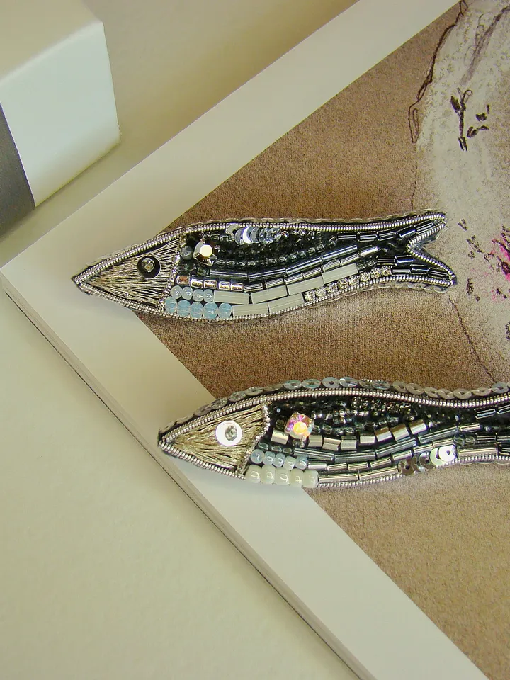 Brooch Fish, beaded brooch, embroidered brooch, handmade design, custom brooch, pair brooch