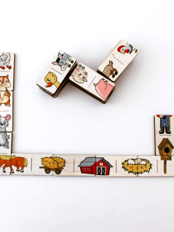 Wood domino games - farm animals Puzzle, Wooden Montessori homeschool blocks