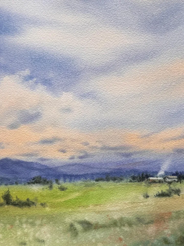 Landscape Original Watercolor Painting Fields Painting Meadow Painting