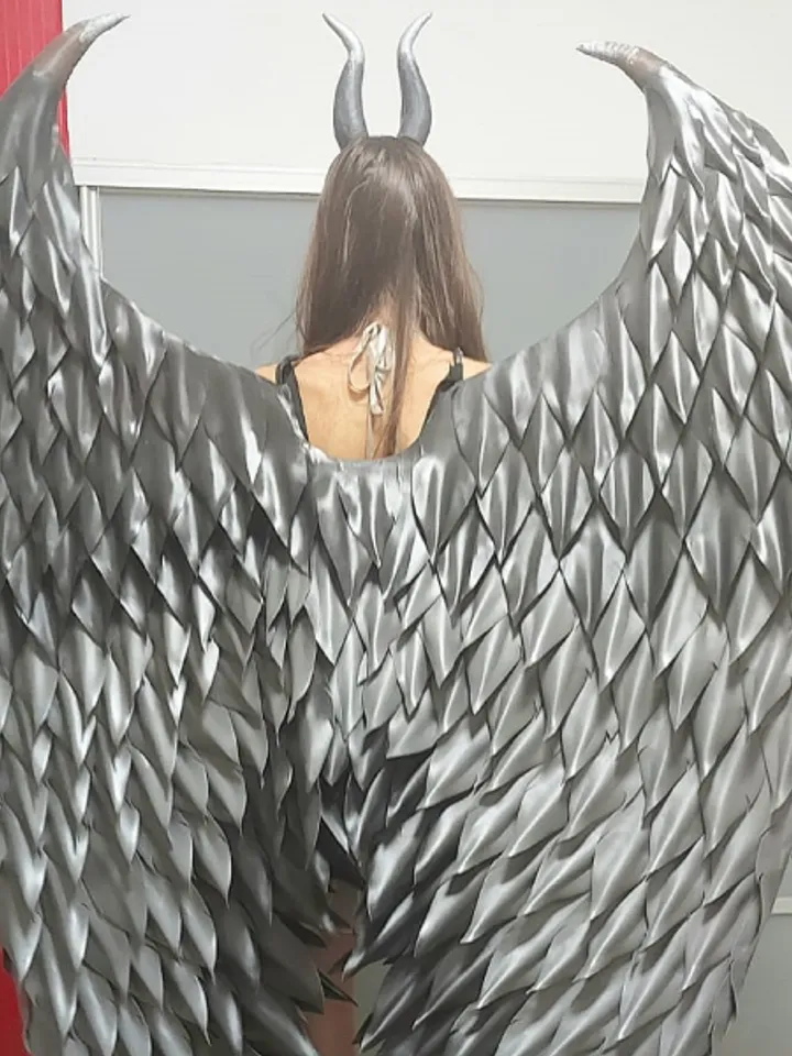 Maleficent Wings with Horns and Staff, Black Angel Wings, Maleficent Costume, Cosplay Wings, Queen of Darkness Outfit