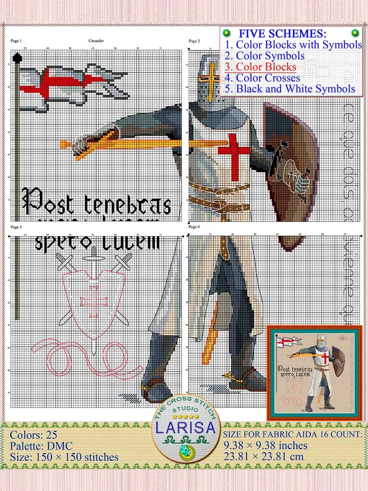 Knight Cross Stitch Pattern | Crusader | Medieval Knight