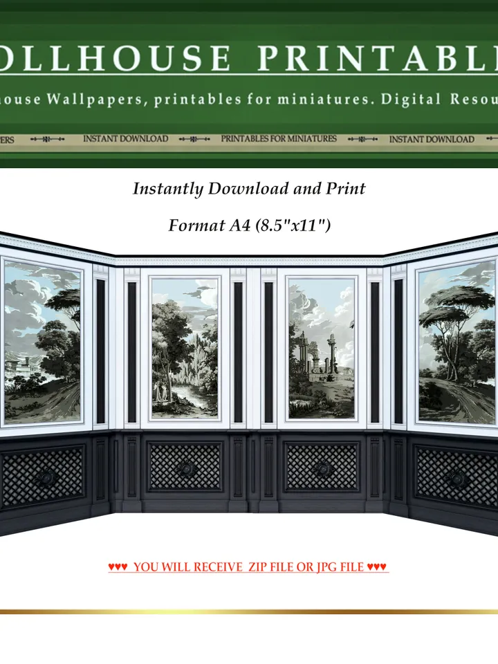 Wallpapers- Set 8-v1 | Printables for Dollhouses and Unique Miniature Projects | Digital Downloads | in Scale 1/12th