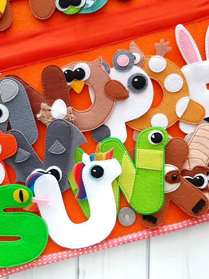 Felt alphabet pattern, ABC Quiet book Pattern , First montessori alphabet felt book tutorial pdf, Felt board letters sewing for toddler