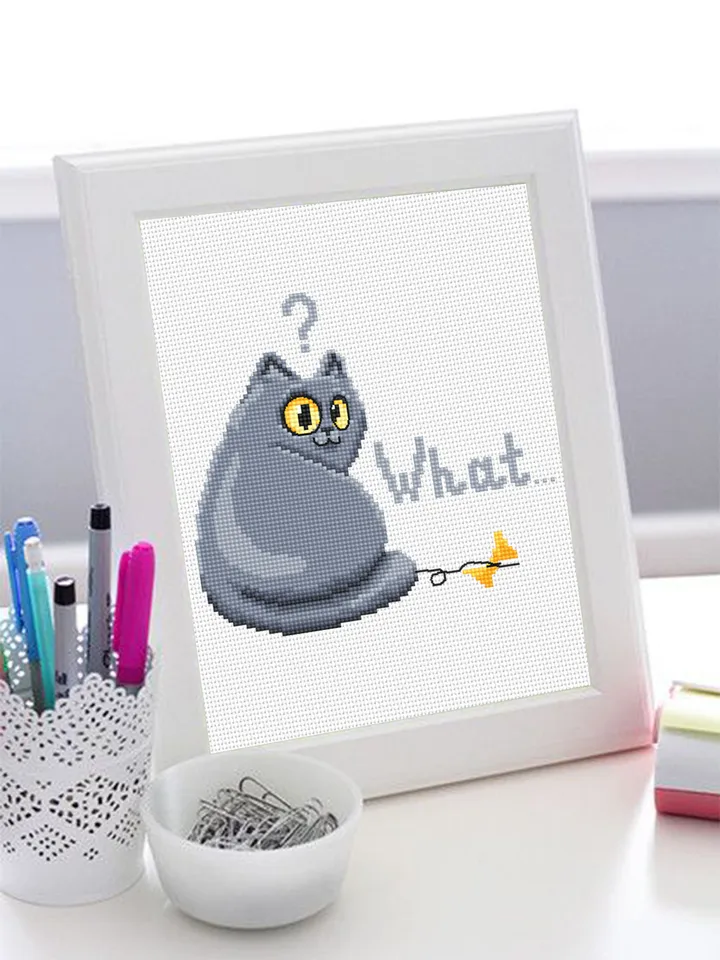 What? Cat cross stitch pattern PDF download Funny cat embroidery, Cute cat pattern digital PDF, Small cross stitch chart Cat lover gift #K26