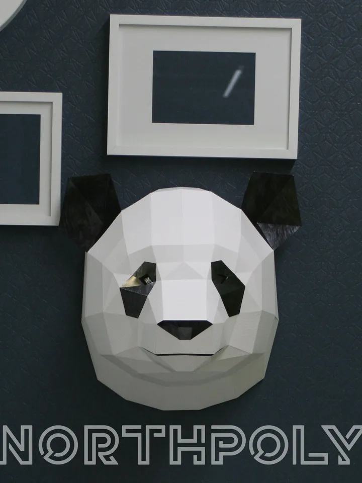 Panda Head Papercraft, Bear, Digital Template, PDF Download, Gurko, Trophy, 3D Low Poly, Pepakura, DIY Origami, Paper Decor, DIY Gift