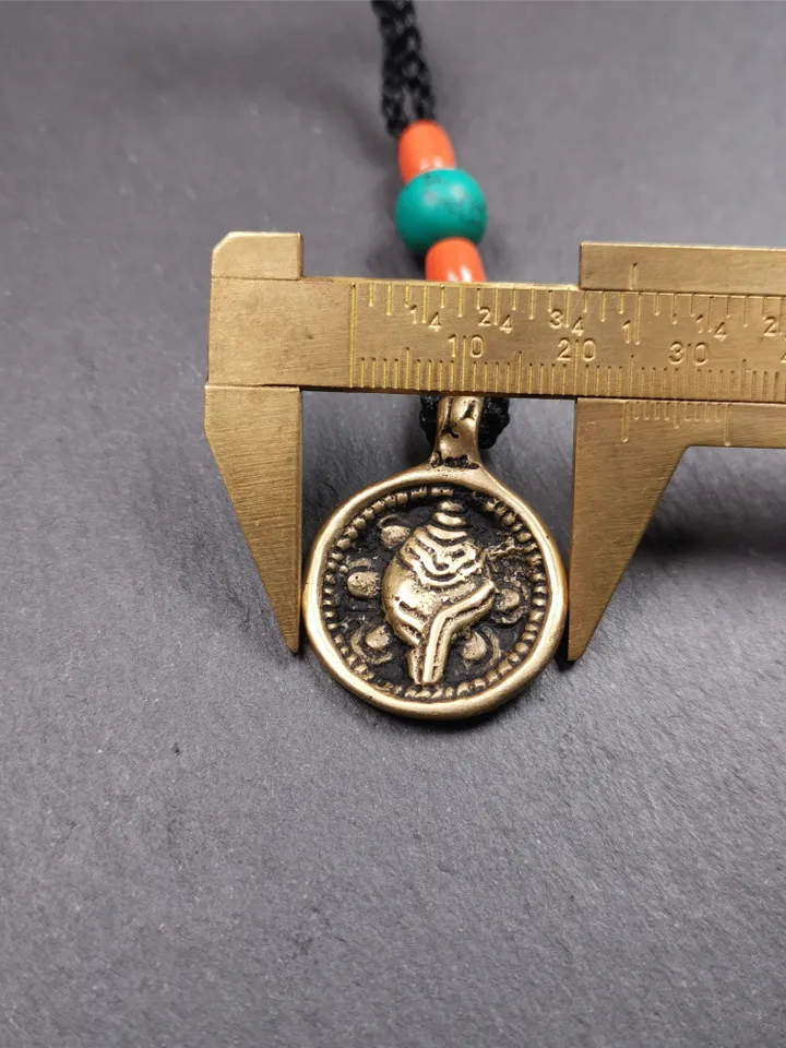 Gandhanra Handmade Tibetan Buddhist Amulet,Shankha(Divine Conch) Amulet Pendant,Made of Brass,0.98"