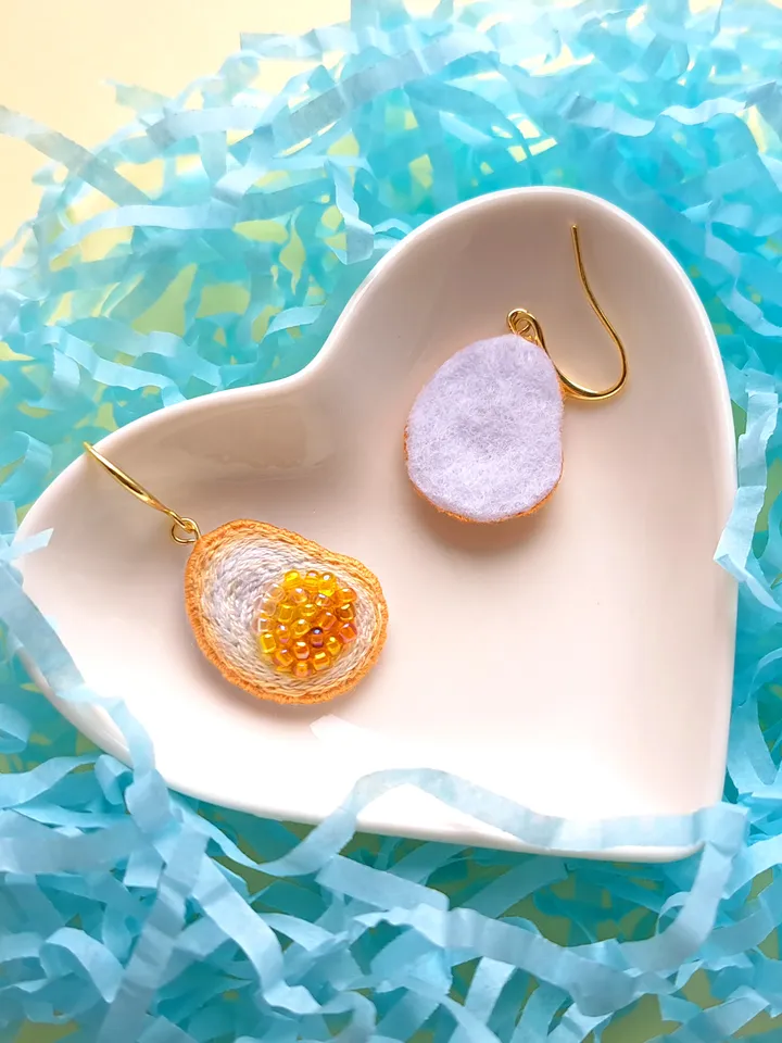 Sunny-Side Up Egg Earrings Hand-Embroidered Foodie Jewelry Quirky Artisan Accessories Boho Food Art Cooking Enthusiast Gift Brunch Outfit