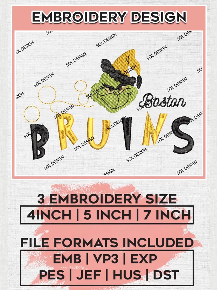 Grinch Boston Bruins Embroidery Designs, Grinch Christmas Embroidery Files, NHL Bruins Machine Embroidery Designs, NHL Boston Bruins Logo, NHL Christmas Machine Embroidery Design, Digital Download