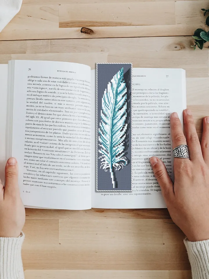 Feather bookmark cross stitch pattern download PDF Modern handmade bookmark digital PDF, Feather cross stitch chart, Bird bookmark #B78