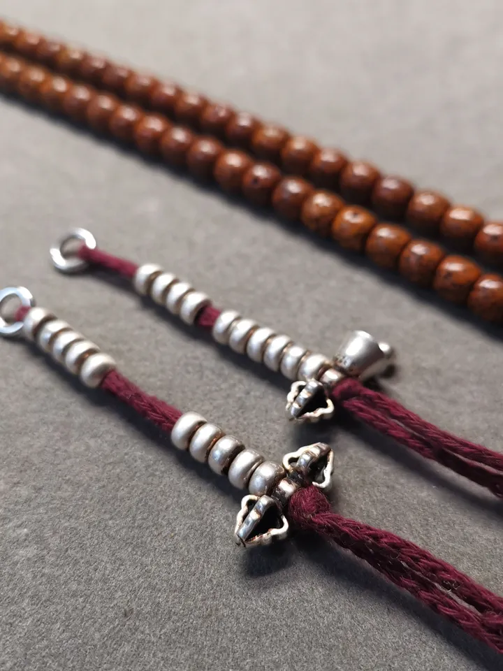 Gandhanra Handmade 5mm Tibetan Sterling Silver Prayer Bead Counters for 6-15mm Mala,with Dorje Vajra Pendant,Spiritual Practice Tools