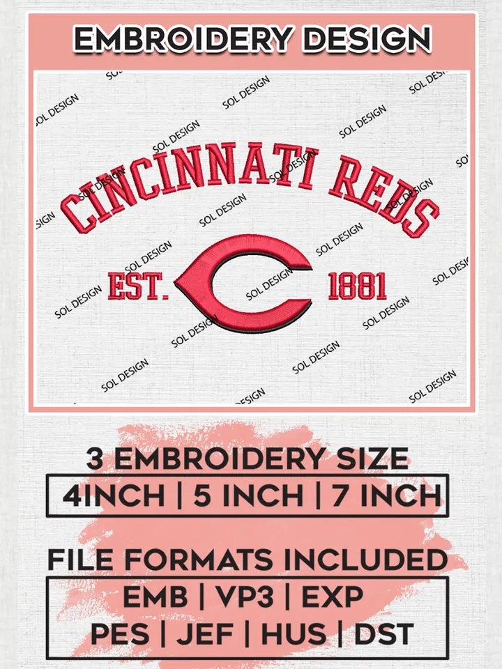 MLB Cincinnati Reds Team Est Logo Embroidery Design, MLB Team Embroidery files, Cincinnati Reds Baseball Team, Reds Team, Digital Download