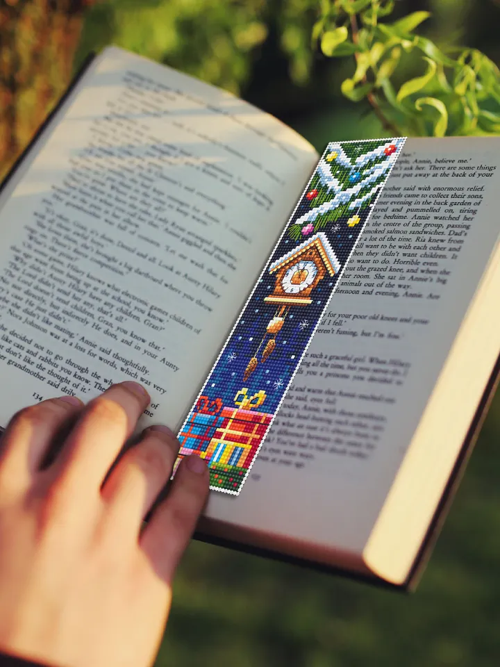 Christmas bookmark cross stitch pattern PDF Handmade bookmark Cuckoo clock xstitch chart Winter holiday cross stitch gift New Year #B42