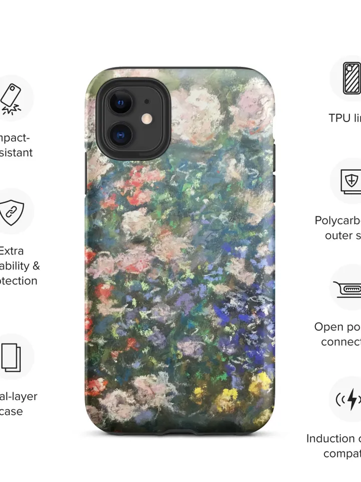 Flower garden Klimt inspired Tough iPhone case made with my original pastel artwork