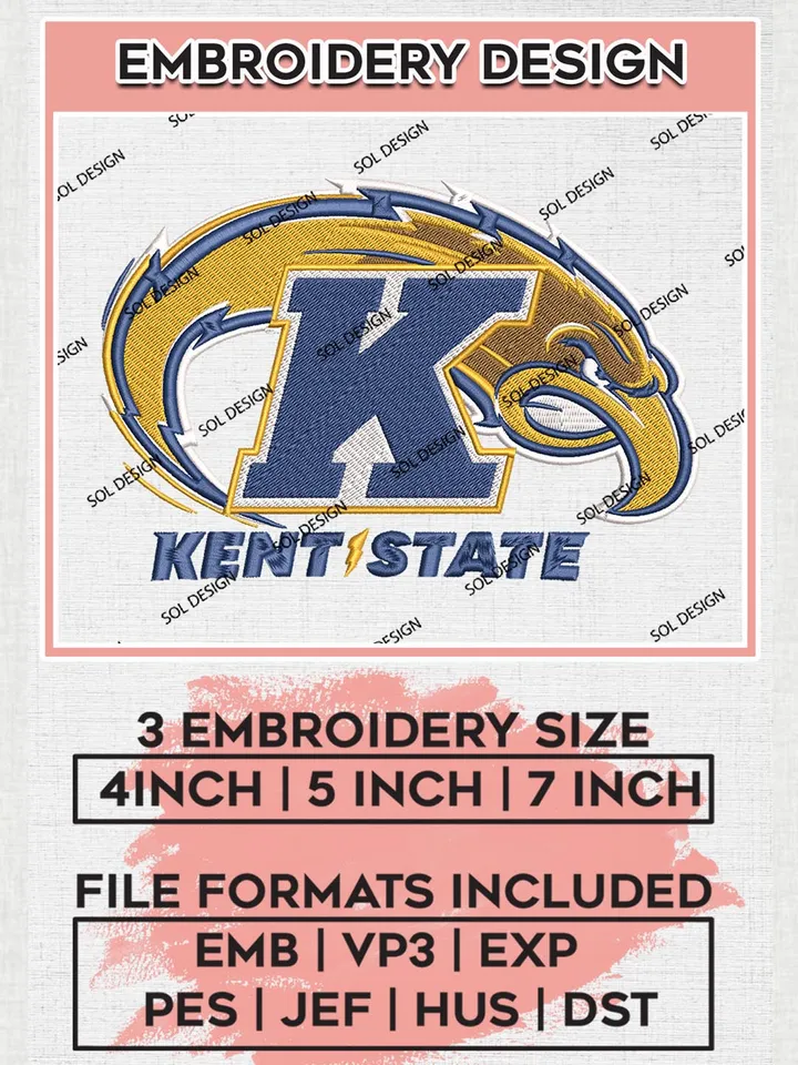 NCAA Kent State Team Logo Machine Embroidery Design, NCAA Kent State Golden Flashes Team Design Design files, NCAA Team Embroidery Designs, NCAA Machine Embroidery Designs, Digital Download