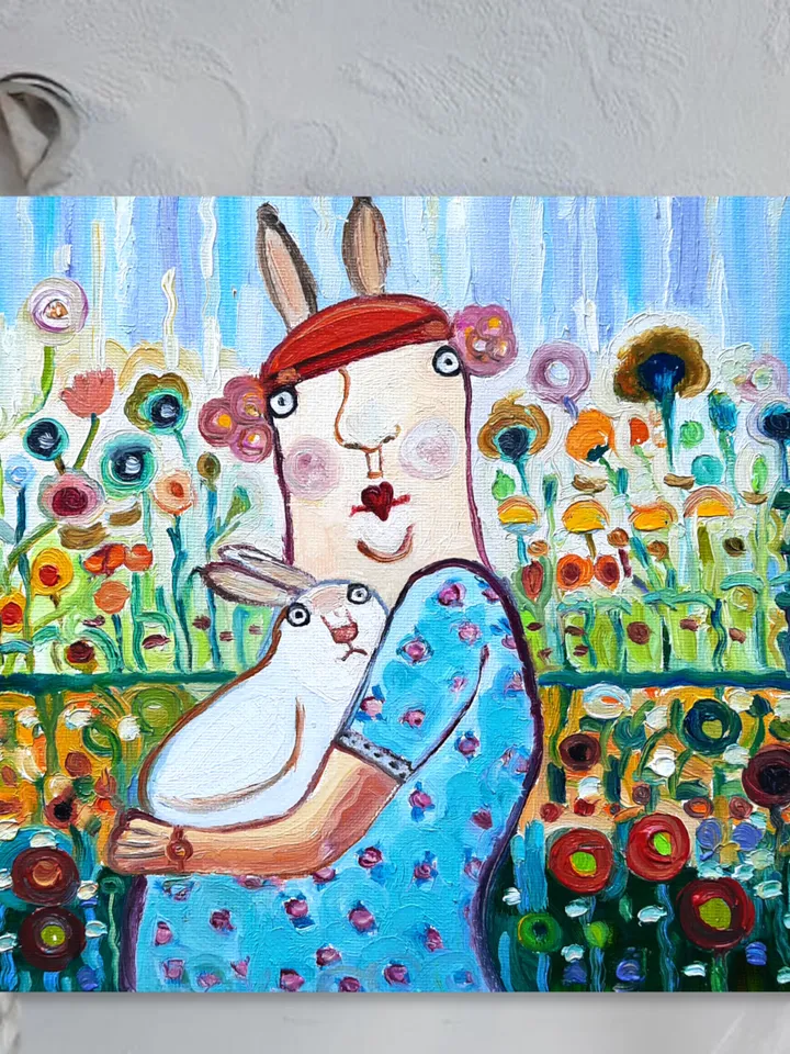Funny Grandmother Original Oil Painting Oil Cardboard Small Painting